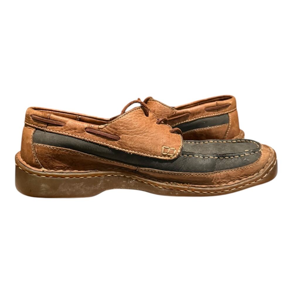Born Men's Deck Shoe Size 9.5 M Lace Up Boat Loafer Two Tone Brown Leather - Picture 9 of 10